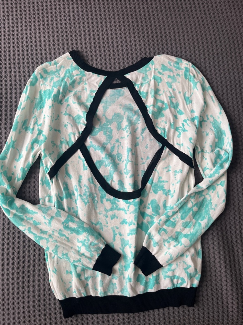 Women's Crew Neck Sweater with Aqua Splash Print and Black Trim
